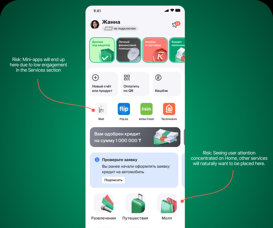 Home screen with the risks of the new layout.