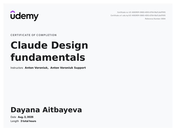 Claude Design Fundamentals certificate – Udemy