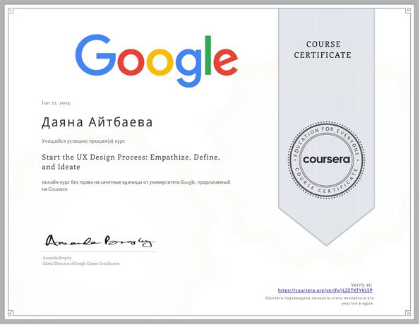 Start the UX Design Process certificate – Google · Coursera