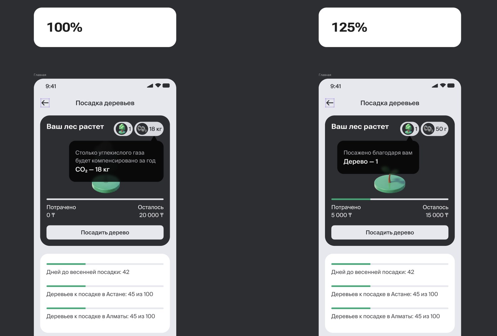 ESG Trees – donation flow screens