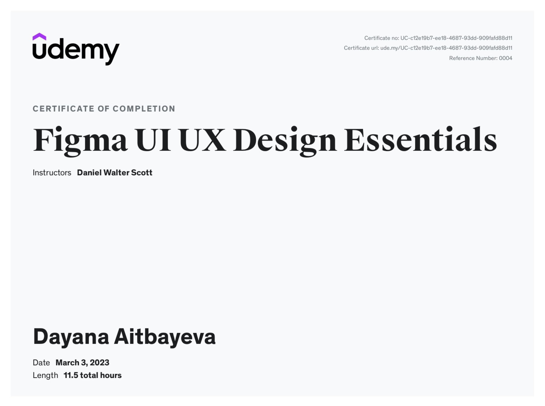 Figma UI/UX Design Essentials certificate